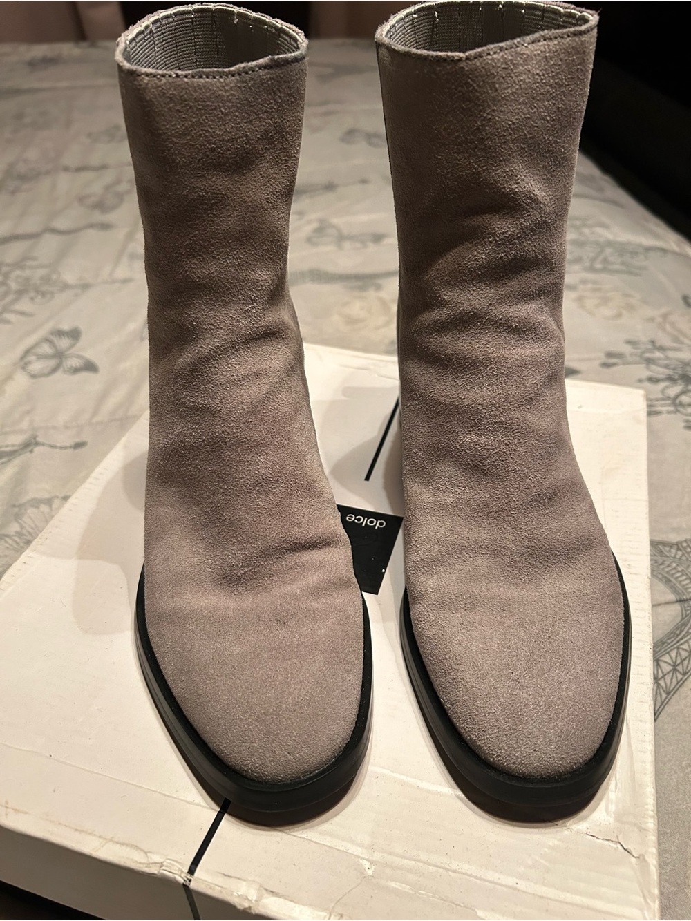Dolce Vita Women's Taupe Suede Stretch Booties - Classic Pull-On Style